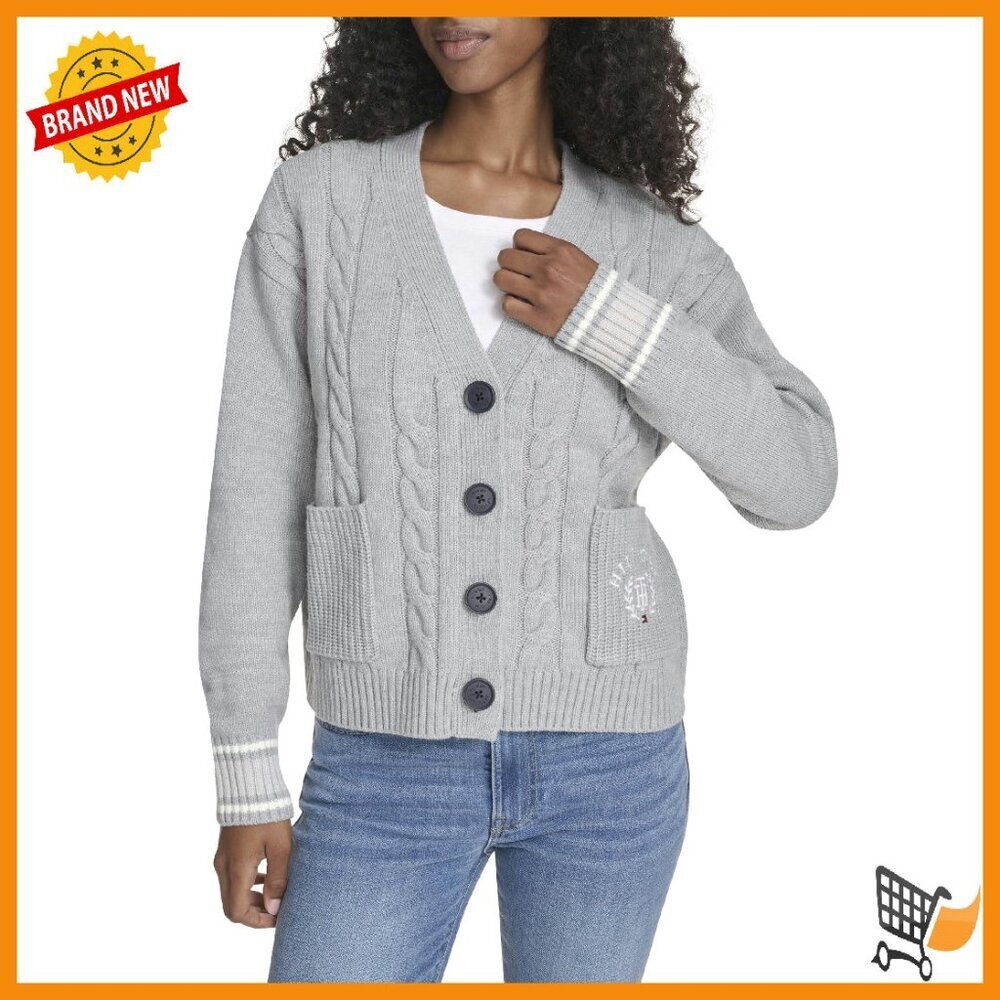 Boxy Varsity Cable Cardigan Sweater - Women's Cozy Layering Staple